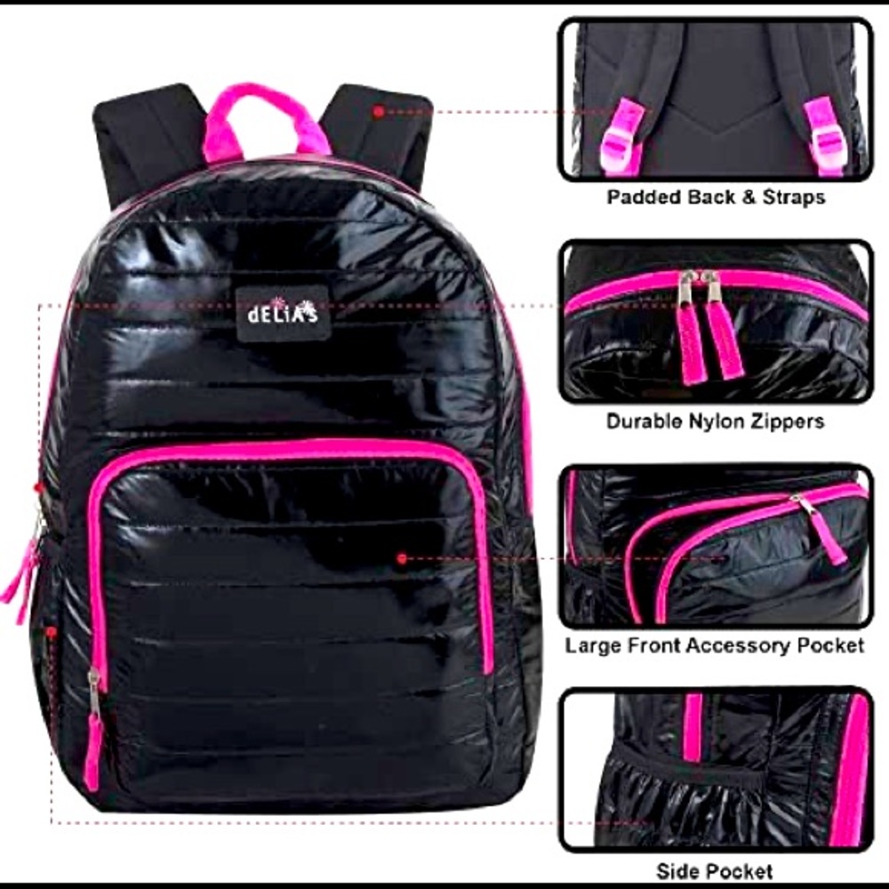 Delia*s BLACK+PINK accent PUFFER ADORABLE BACKPACK
